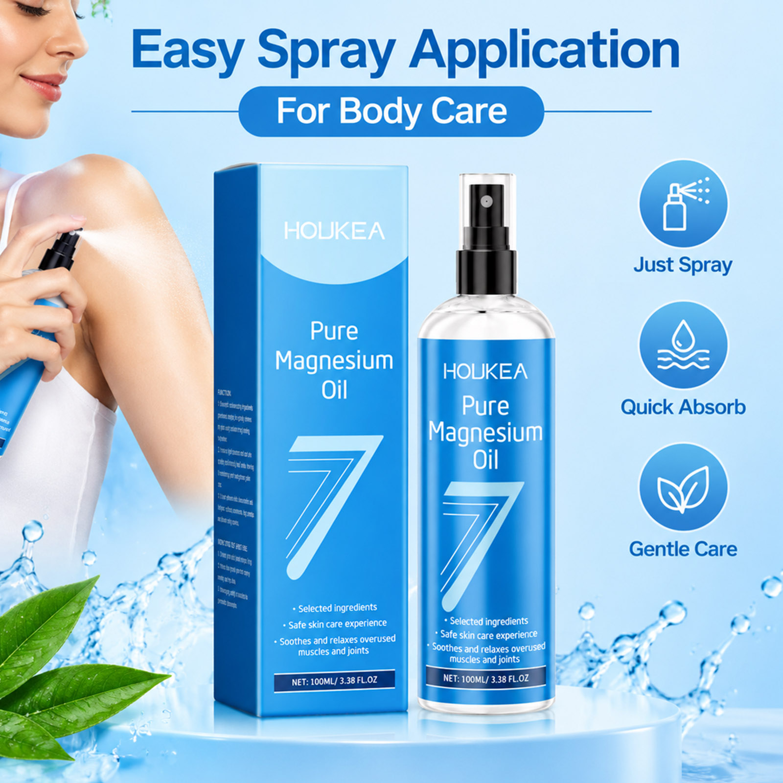 Bath Salts Magnesium - ピュアマグネシウムオイルスプレー 100ml。疲れた筋肉のケア、全身の保湿、足や体の乾燥した肌のケアに。速やかに浸透し、深く潤いを与える。