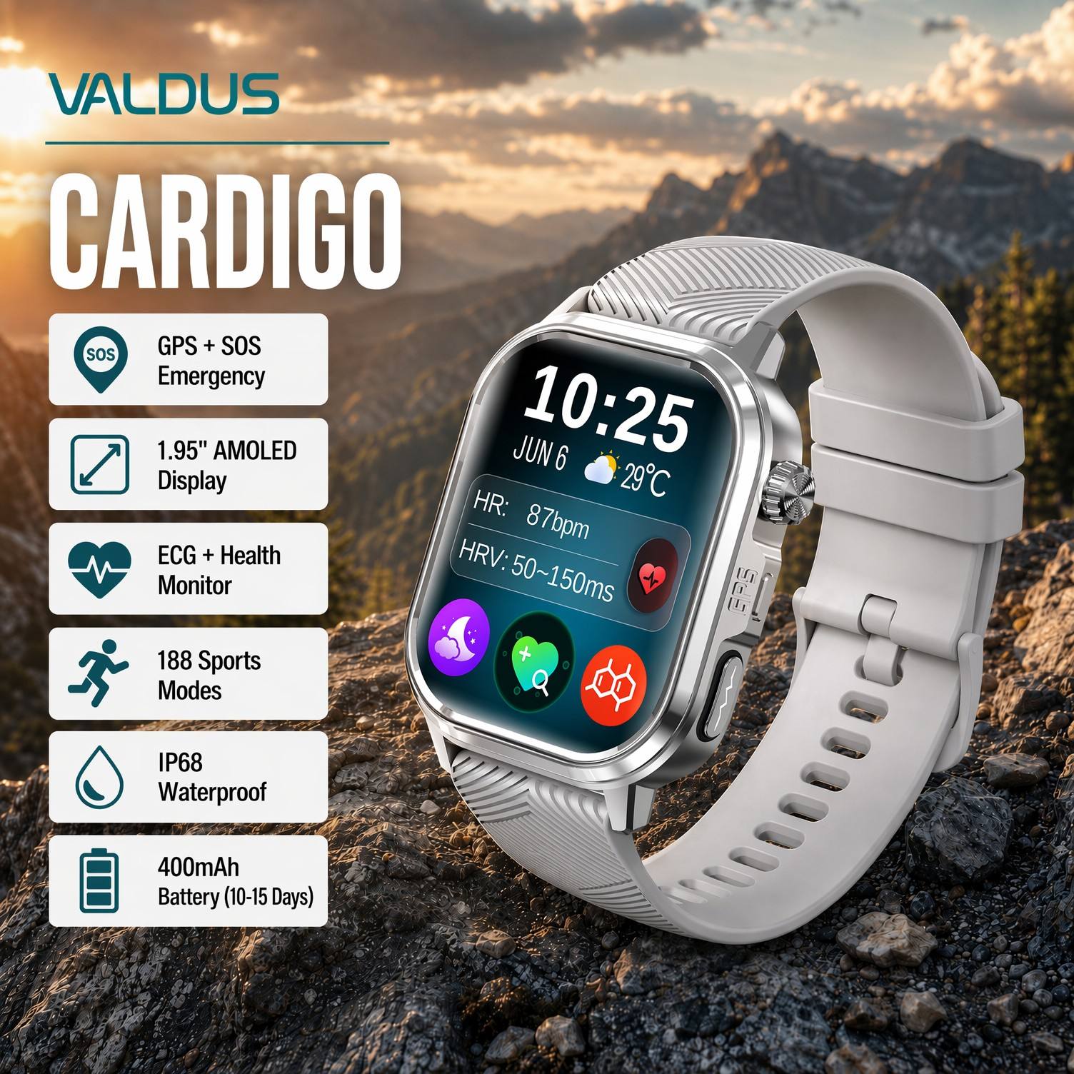 Health & Wellness Unlimited - VALDUS CARDIGO メンズ レディース ECG 健康スマートウォッチ