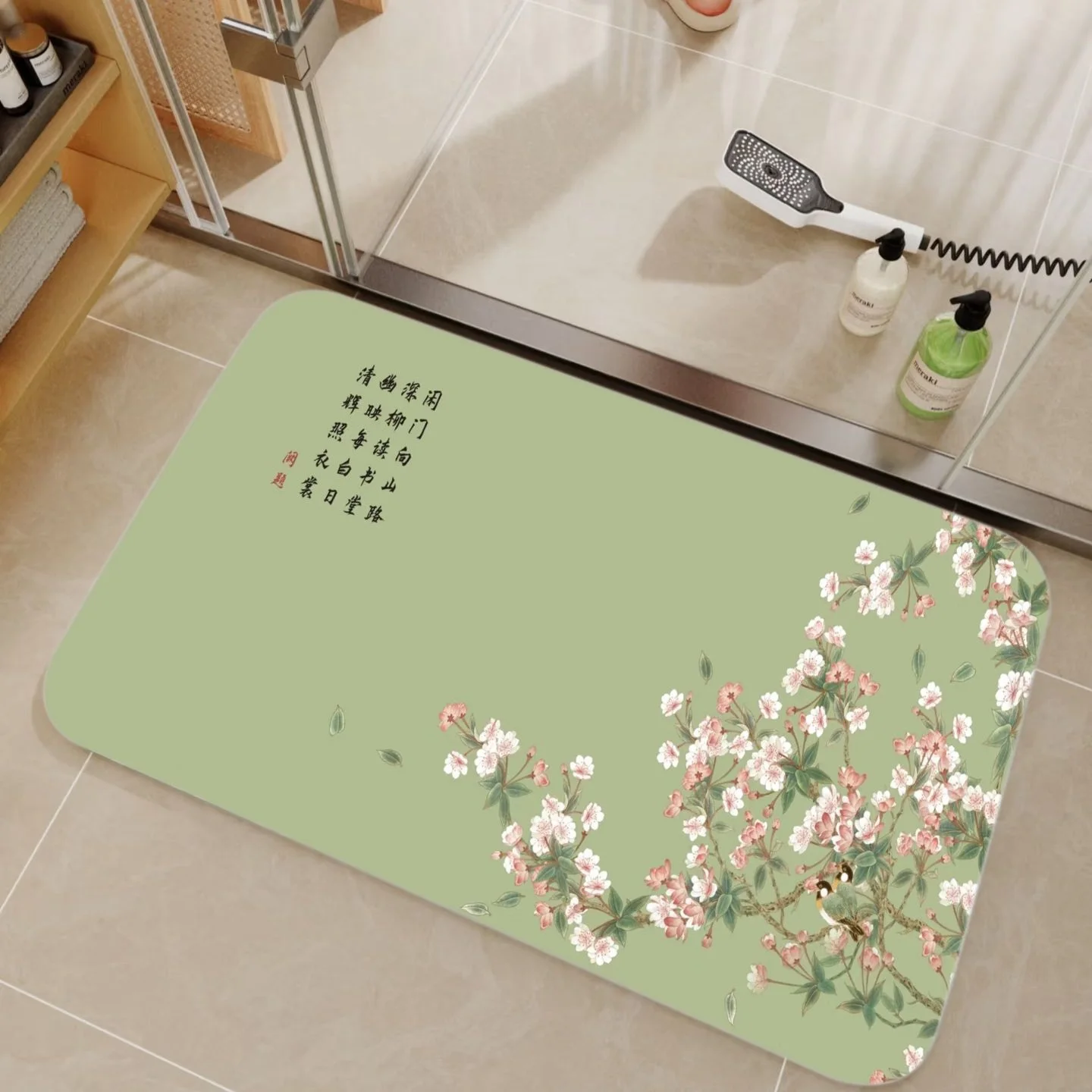 VIKAMA 竹と中国書道をモチーフにした珪藻土製シャワーマ - Bamboo Bath Mat のレビューと価格